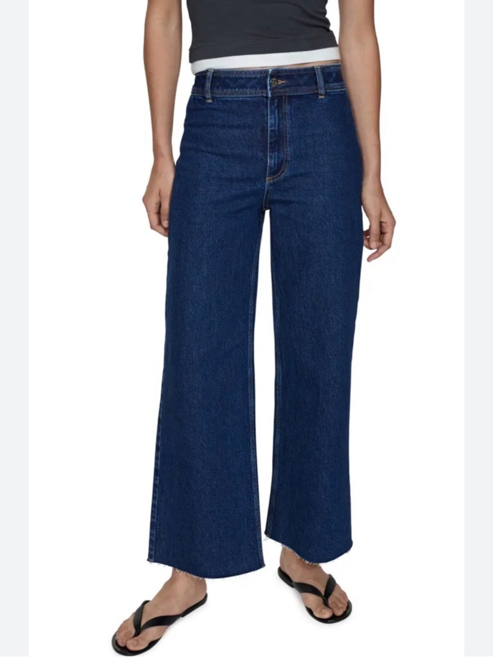 MANGO Catherine wide leg high waist jeans dark blue wash size 4